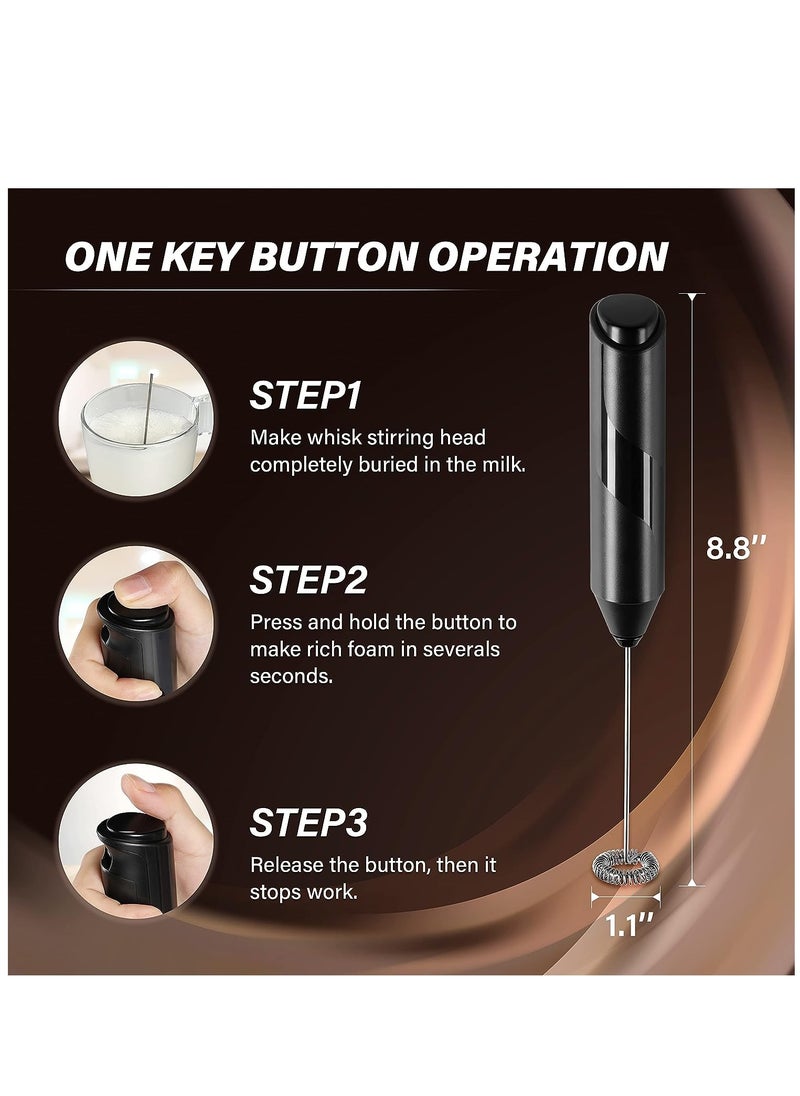 Milk Frother Handheld with Stainless Steel Stand Battery Operated Whisk Drink Mixer for Coffee, Frappe, Latte, Matcha, Black Handheld