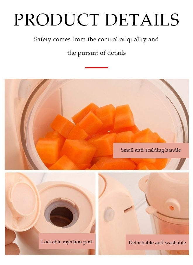 Baby Food Maker, multifunctional steaming mixer, mini food grinder，with anti scalding handle, suitable for making fruit puree, meat puree, juice, 231 * 135 * 204mm, pink