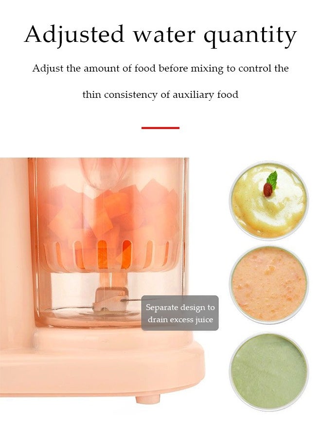 Baby Food Maker, multifunctional steaming mixer, mini food grinder，with anti scalding handle, suitable for making fruit puree, meat puree, juice, 231 * 135 * 204mm, pink