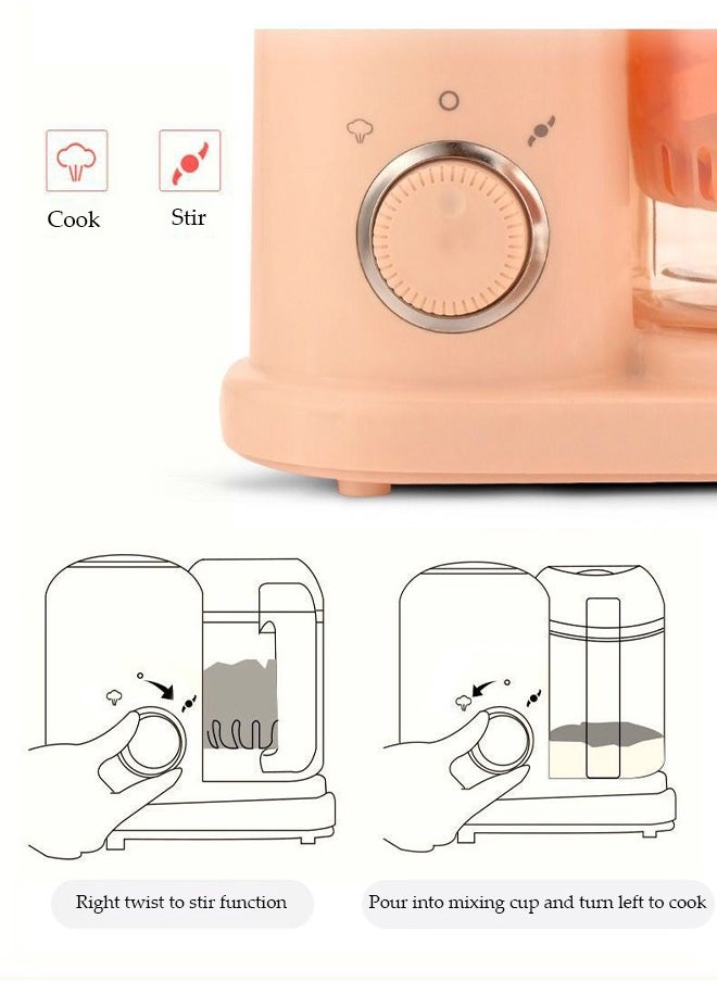Baby Food Maker, multifunctional steaming mixer, mini food grinder，with anti scalding handle, suitable for making fruit puree, meat puree, juice, 231 * 135 * 204mm, pink