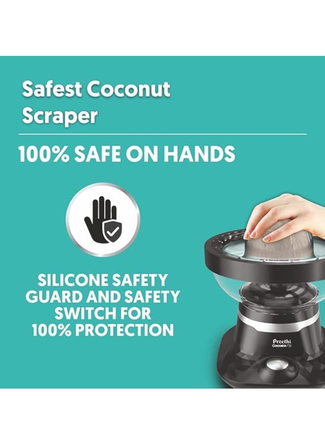 Preethi Cocosta Kp001 Coconut Scraper&Citrus Juicer,100% Safe Dual Protection Scraper With Safety Switch&Silicon Cap, Spillage Free Collection Bowl,100 Watt