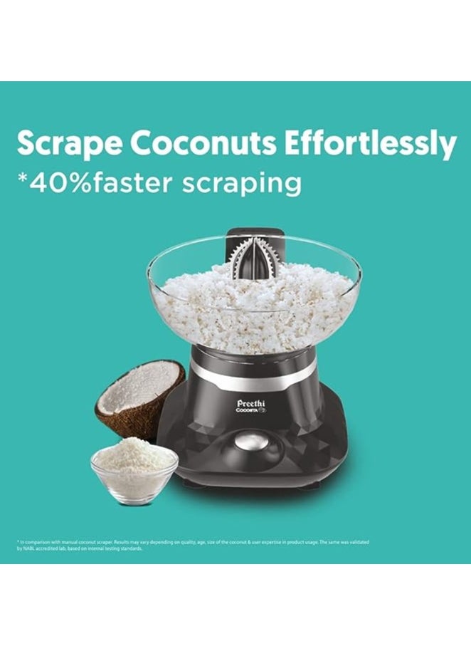 Preethi Cocosta Kp001 Coconut Scraper&Citrus Juicer,100% Safe Dual Protection Scraper With Safety Switch&Silicon Cap, Spillage Free Collection Bowl,100 Watt