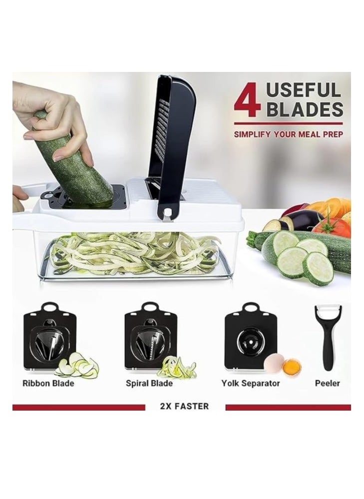25-in-1 Vegetable Chopper & Slicer | Multifunctional Food Chopper with 13 Blades, Onion Dicer, Spiralizer & Storage Container