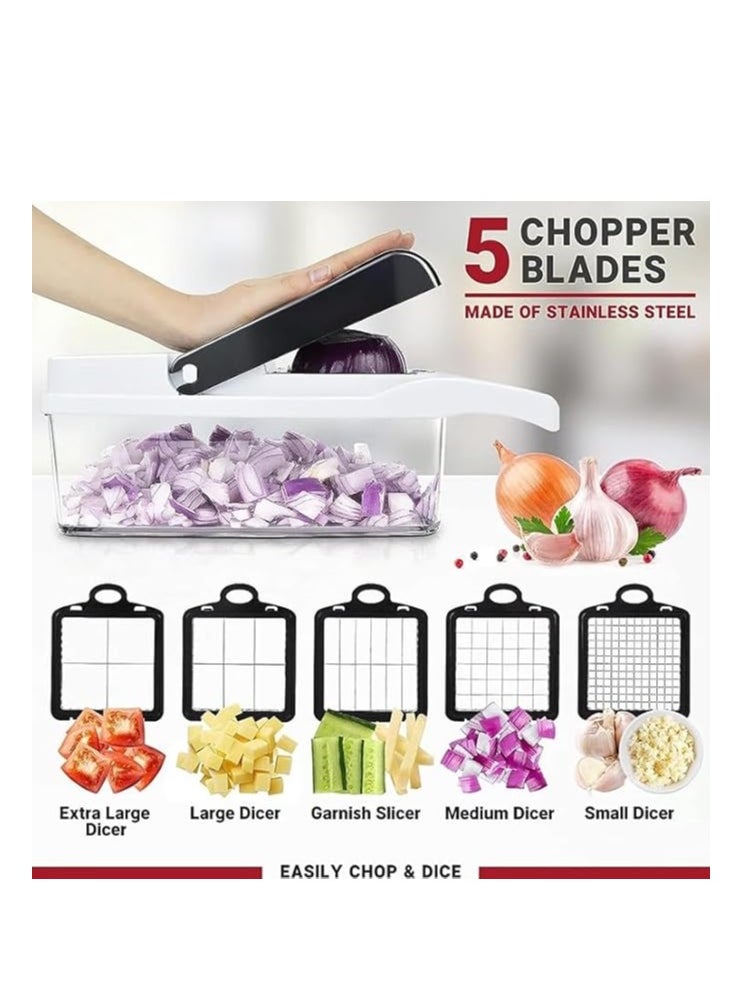 25-in-1 Vegetable Chopper & Slicer | Multifunctional Food Chopper with 13 Blades, Onion Dicer, Spiralizer & Storage Container