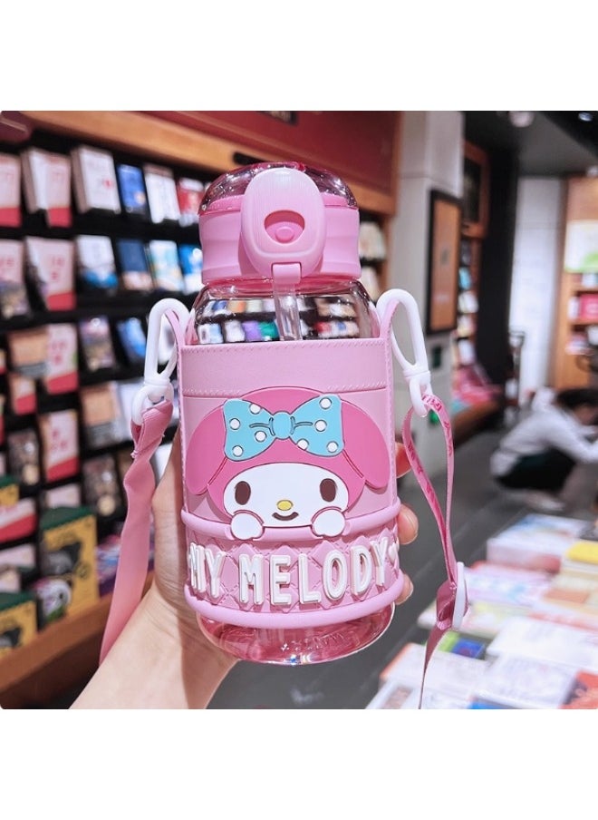 My Melody Kids Water Bottle with Strap, Pink Character Design, Portable Drink Container