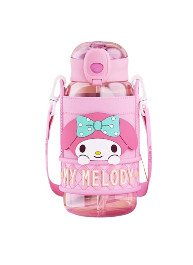 My Melody Kids Water Bottle with Strap, Pink Character Design, Portable Drink Container