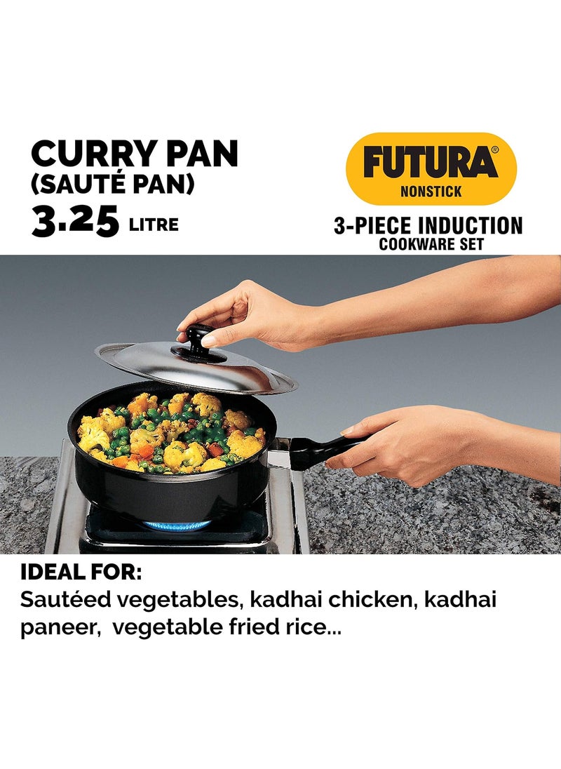 Futura Nonstick Cookware Set No. 2 • TAVA: 26 cm Dia; 4.88 mm Thick • Frying PAN: 26 cm Dia;3.25 mm Thick • Curry PAN (Saute PAN): with Stainless Steel Lid 3.25 Litre; 3.25 mm Thick