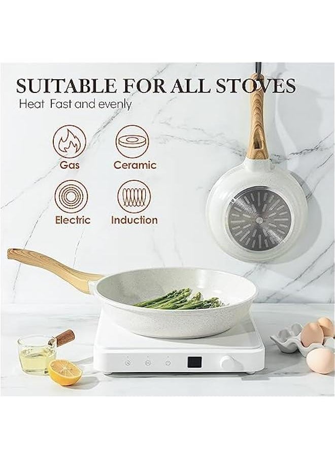 Nonstick Ceramic Frying Pan Skillet, 8-Inch Omelet Pan, Healthy Non Toxic Chef Pan, Induction Compatible Egg Pan with Heat Resistant Handle, PFAS-Free, White