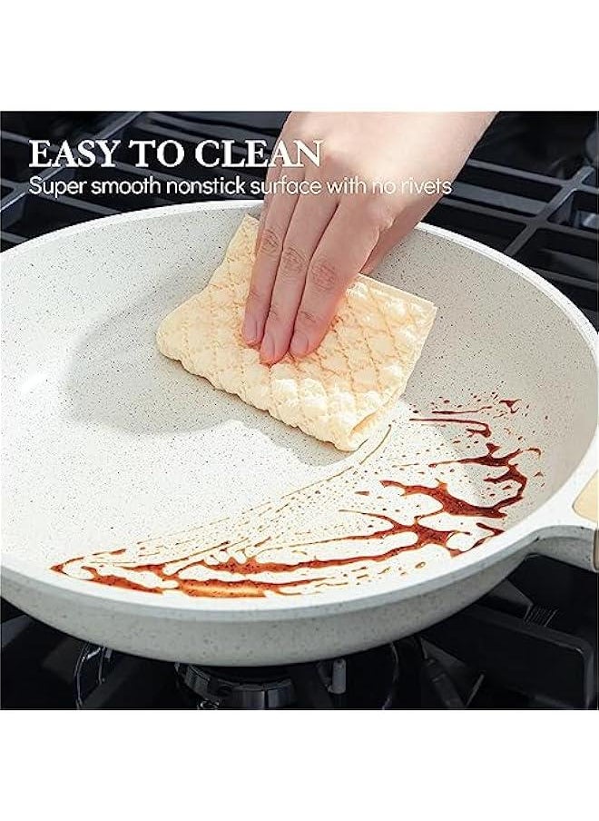 Nonstick Ceramic Frying Pan Skillet, 8-Inch Omelet Pan, Healthy Non Toxic Chef Pan, Induction Compatible Egg Pan with Heat Resistant Handle, PFAS-Free, White