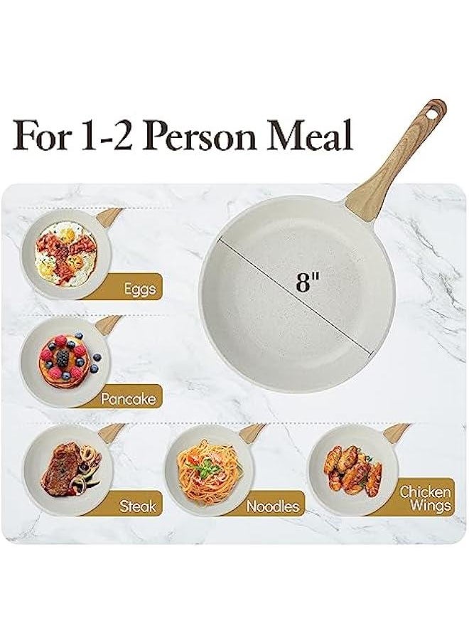Nonstick Ceramic Frying Pan Skillet, 8-Inch Omelet Pan, Healthy Non Toxic Chef Pan, Induction Compatible Egg Pan with Heat Resistant Handle, PFAS-Free, White