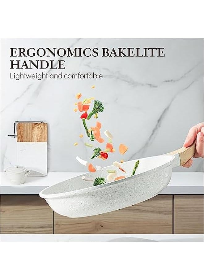 Nonstick Ceramic Frying Pan Skillet, 8-Inch Omelet Pan, Healthy Non Toxic Chef Pan, Induction Compatible Egg Pan with Heat Resistant Handle, PFAS-Free, White