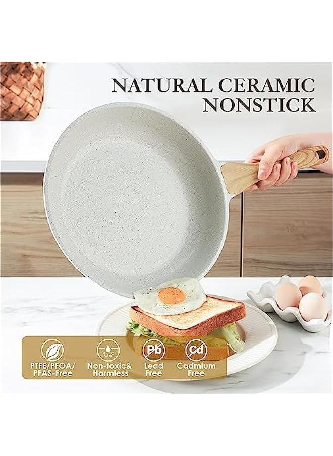 Nonstick Ceramic Frying Pan Skillet, 11 Inch Omelet Pan, Healthy Non Toxic Induction Compatible Egg Pan with Heat Resistant Handle, PTFE and PFAS-Free