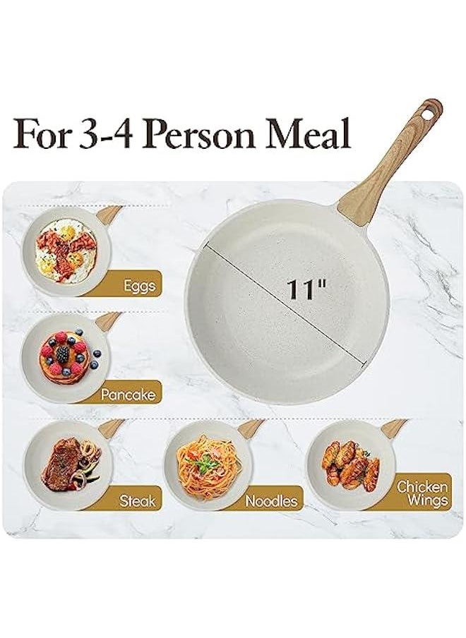 Nonstick Ceramic Frying Pan Skillet, 11 Inch Omelet Pan, Healthy Non Toxic Induction Compatible Egg Pan with Heat Resistant Handle, PTFE and PFAS-Free