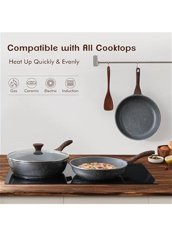 Nonstick Frying Pan Skillet, Swiss Granite Coating Omelette Pan, Healthy Stone Cookware Chef's Pan, PFOA Free (8/9.5/10/11/12.5 Inch) (10 Inch)