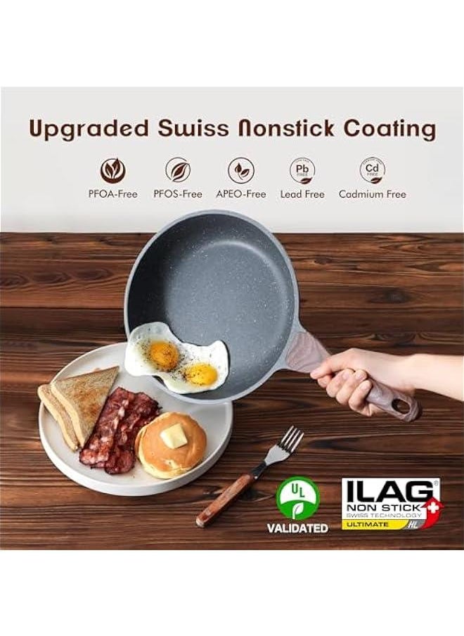 Nonstick Frying Pan Skillet, Swiss Granite Coating Omelette Pan, Healthy Stone Cookware Chef's Pan, PFOA Free (8/9.5/10/11/12.5 Inch) (10 Inch)