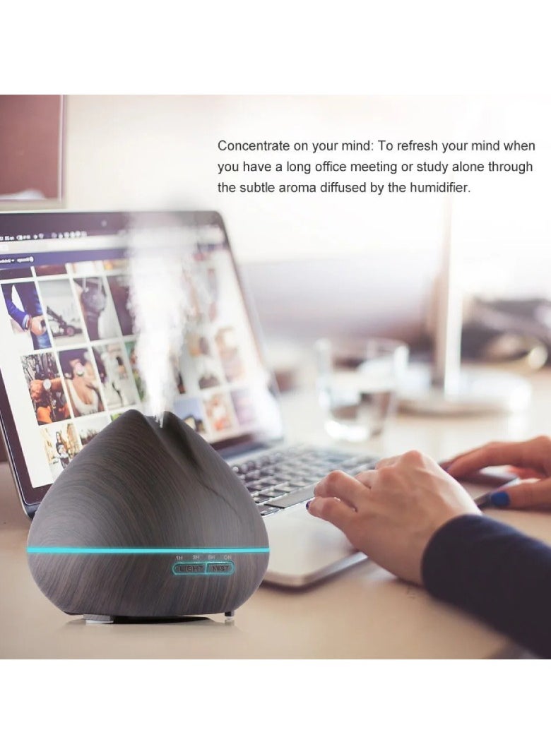 550ML Essential Oil Aromatherapy Diffuser Aroma Air Humidifier With Wood Grain Remote Control 7 Color LED Lights For Home Office