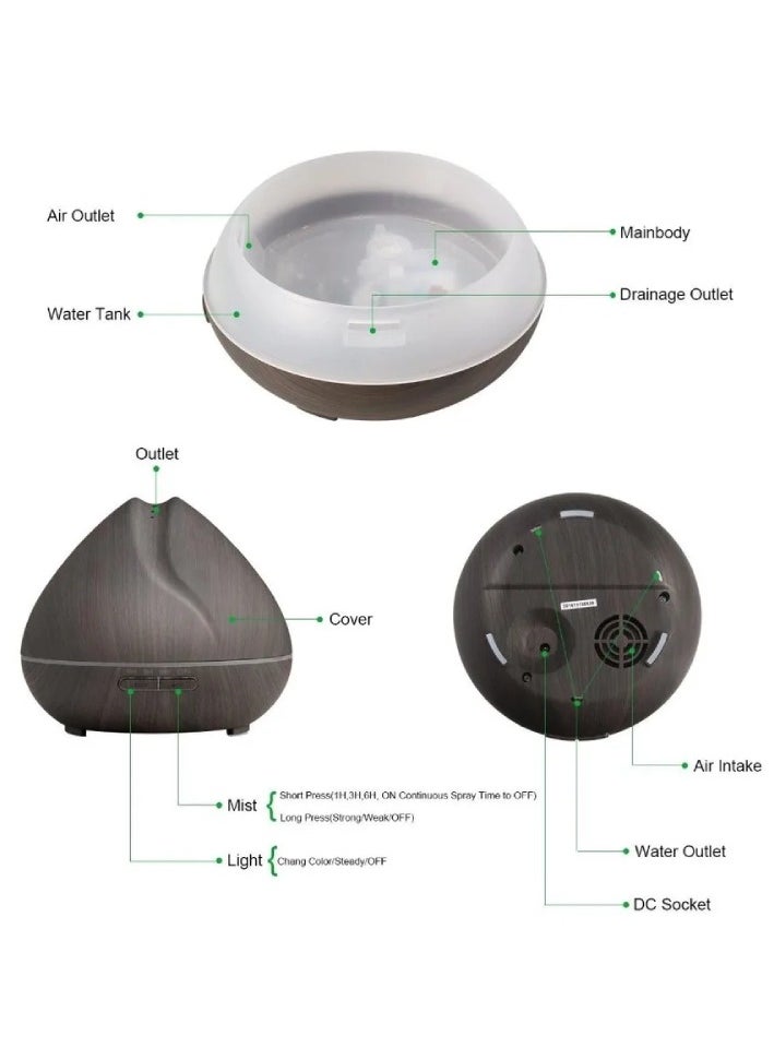 550ML Essential Oil Aromatherapy Diffuser Aroma Air Humidifier With Wood Grain Remote Control 7 Color LED Lights For Home Office