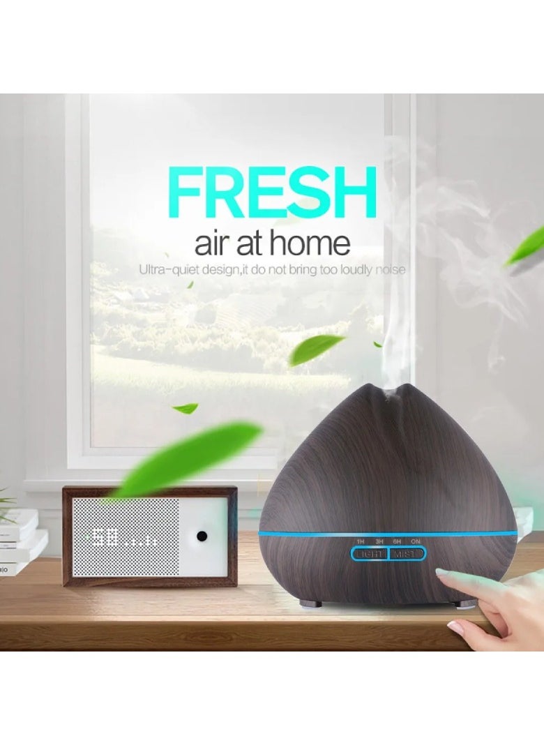 550ML Essential Oil Aromatherapy Diffuser Aroma Air Humidifier With Wood Grain Remote Control 7 Color LED Lights For Home Office