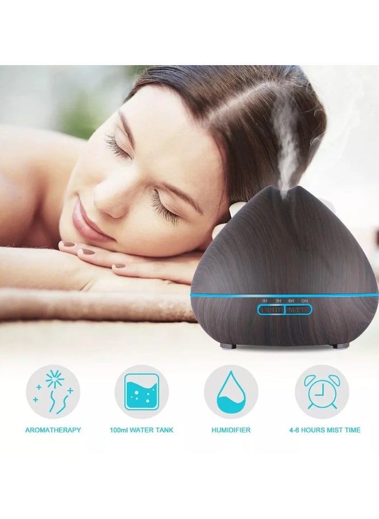 550ML Essential Oil Aromatherapy Diffuser Aroma Air Humidifier With Wood Grain Remote Control 7 Color LED Lights For Home Office