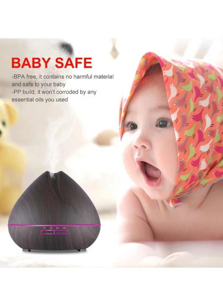 550ML Essential Oil Aromatherapy Diffuser Aroma Air Humidifier With Wood Grain Remote Control 7 Color LED Lights For Home Office