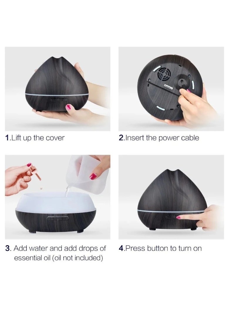 550ML Essential Oil Aromatherapy Diffuser Aroma Air Humidifier With Wood Grain Remote Control 7 Color LED Lights For Home Office