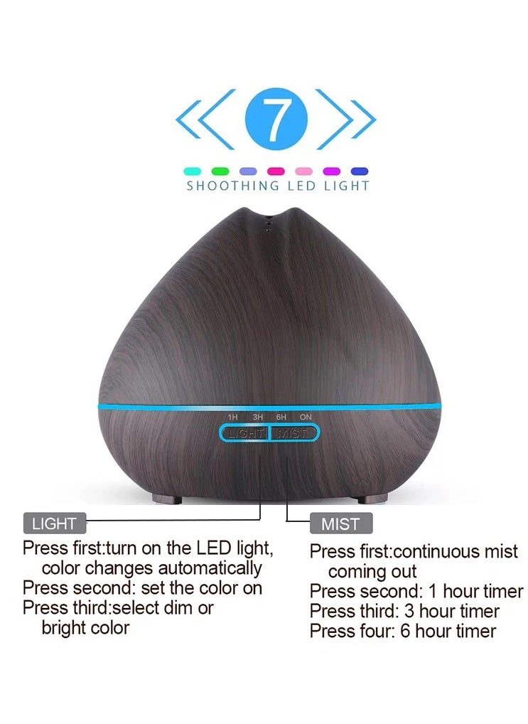 550ML Essential Oil Aromatherapy Diffuser Aroma Air Humidifier With Wood Grain Remote Control 7 Color LED Lights For Home Office