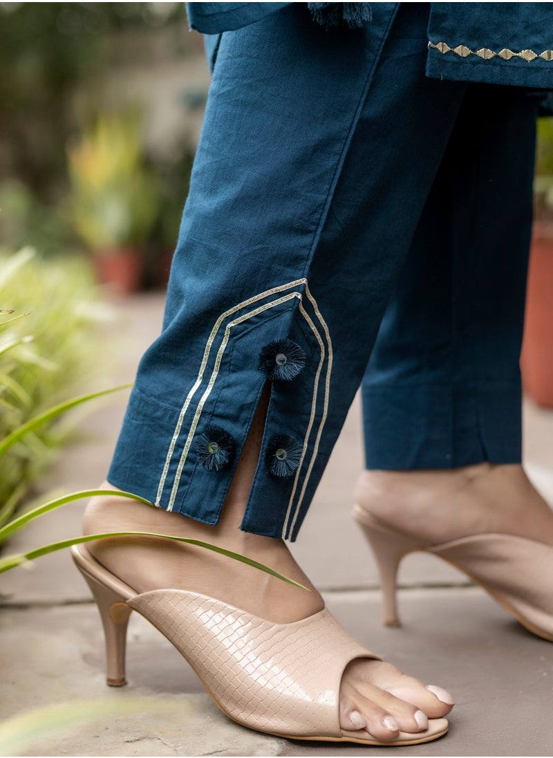 Mirror Embroidered Floral Cotton Kurta Set