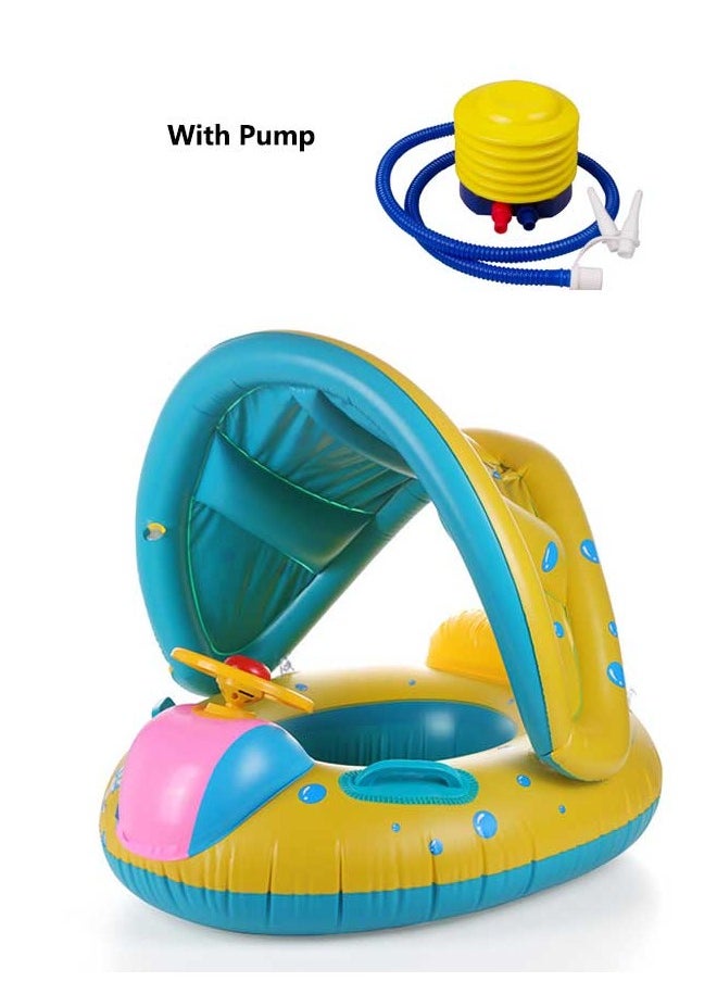 Inflatable Children's Swimming Ring with Sunshade Baby Swimming Boat with Safety Seat Anti-Tip Removable For 2-5 Years Baby