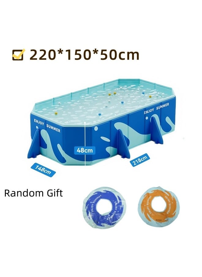 Folding Swimming Pool,Non-Inflatable Pool,Oversized Family Pool,Portable Swimming Pool,for Indoor,Outdoor,Garden,Summer Water Party,Give Swimming Ring(220 * 150 * 50cm)