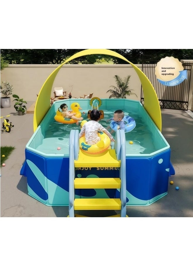Folding Swimming Pool,Non-Inflatable Pool,Oversized Family Pool,Portable Swimming Pool,for Indoor,Outdoor,Garden,Summer Water Party,Give Swimming Ring(220 * 150 * 50cm)