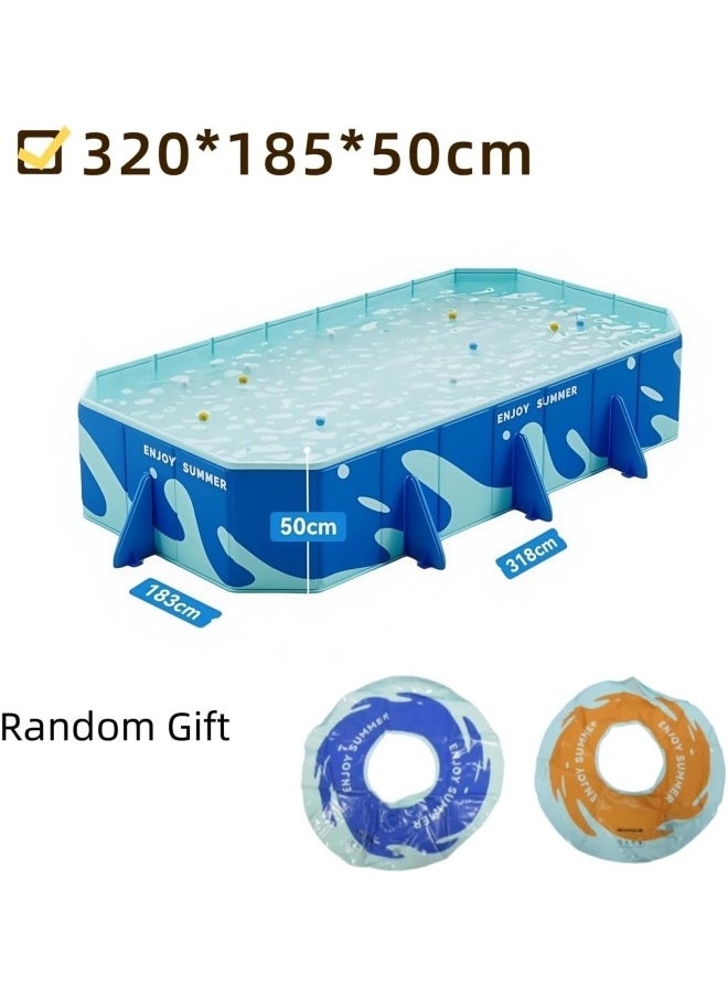 Folding Swimming Pool,Non-Inflatable Pool,Oversized Family Pool,Portable Swimming Pool,for Indoor,Outdoor,Garden,Summer Water Party,Give Swimming Ring(320 * 185 * 50cm)