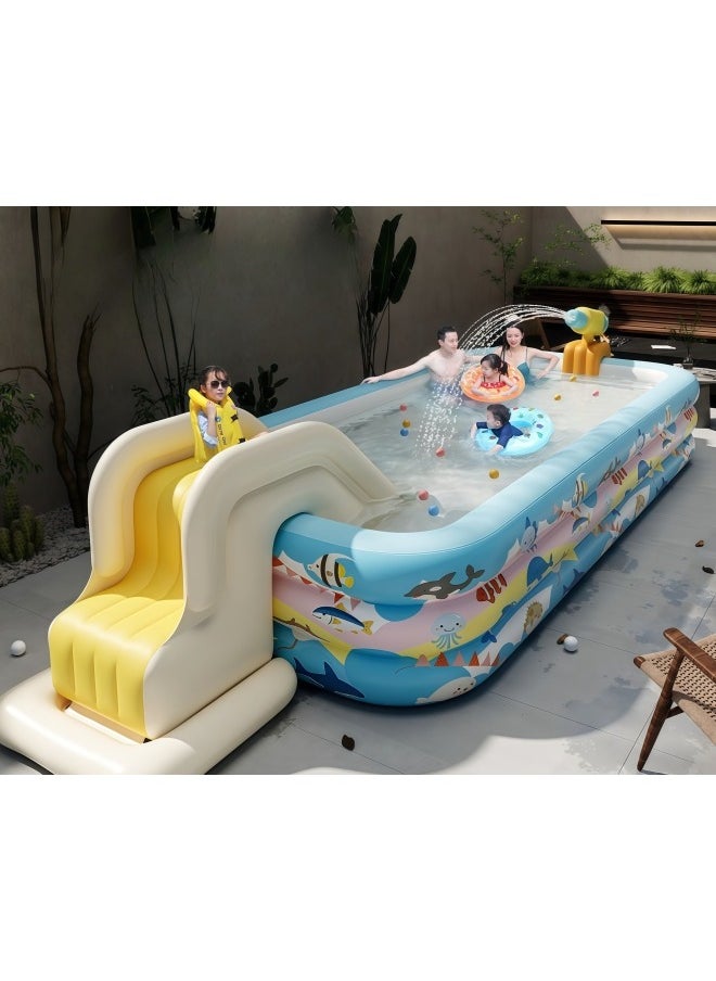 Inflatable Swimming Pool,Family Sized Inflatable Pool, Easy Setup Inflatable Pool,Inflatable Castle Water Park,Summer Water Party (Blue,2.1Meters)