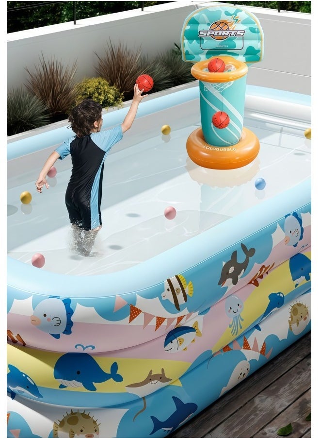 Inflatable Swimming Pool,Family Sized Inflatable Pool, Easy Setup Inflatable Pool,Inflatable Castle Water Park,Summer Water Party (Blue,2.1Meters)