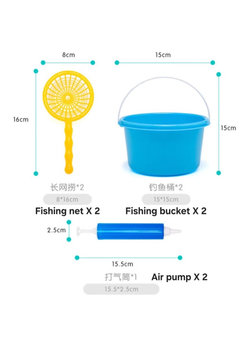 Parent-Child Fishing Toy Fishing Pond with Magnetic Fishing Set, Inflatable Mat, and 50-piece Fishing Kit for Kids