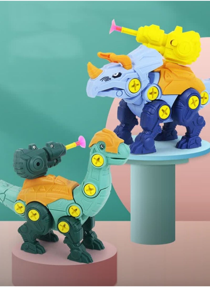 3-in-1 Dinosaur Building Blocks Toy for Kids, Screwdriver Assembly with Launcher, Perfect Birthday Gift for Boys