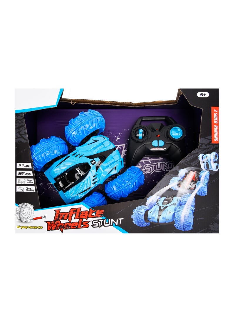 Addo Remote Control Inflate Wheels Stunt Car, Blue/Red | Twist & Flip Car | Rotating Car for Kids