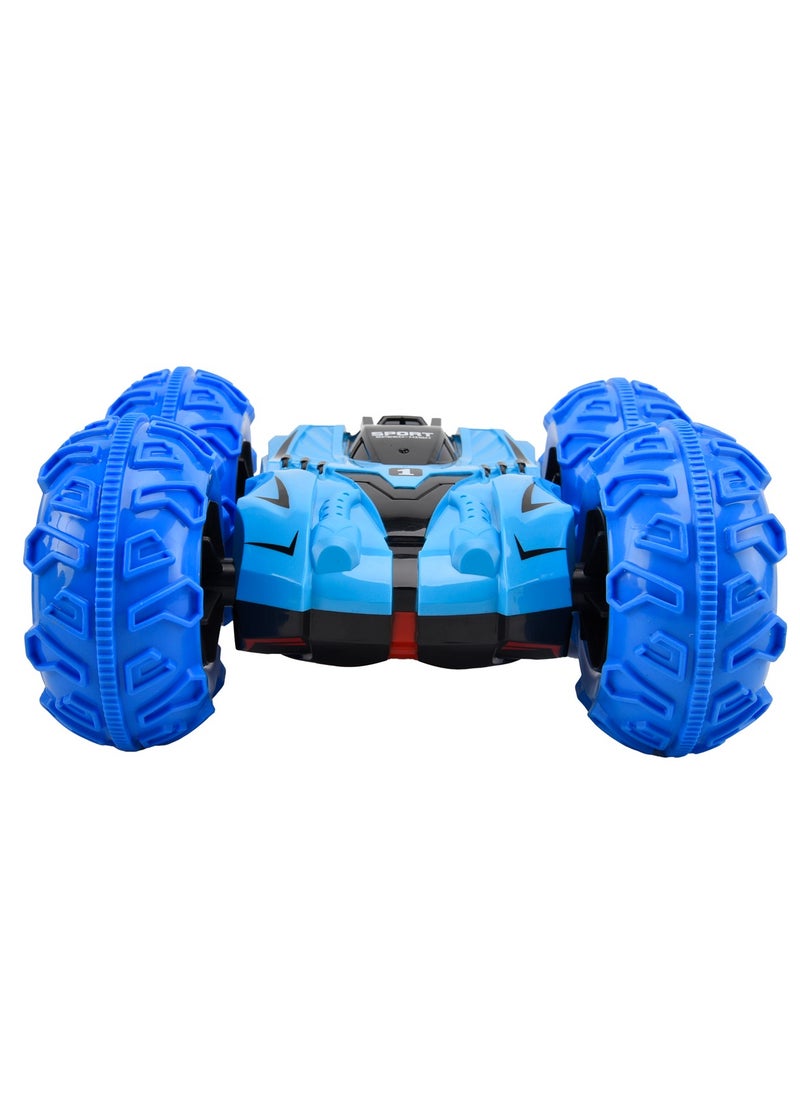 Addo Remote Control Inflate Wheels Stunt Car, Blue/Red | Twist & Flip Car | Rotating Car for Kids