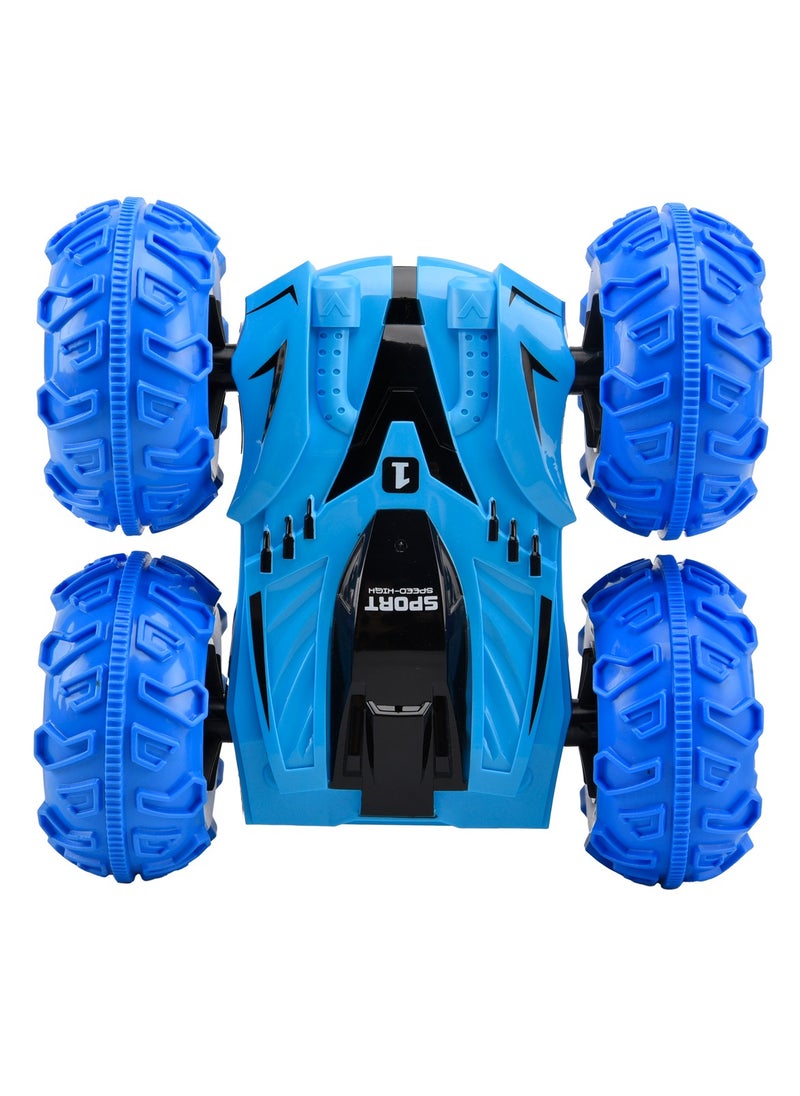 Addo Remote Control Inflate Wheels Stunt Car, Blue/Red | Twist & Flip Car | Rotating Car for Kids