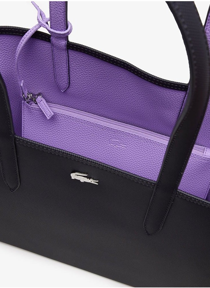 Lacoste Women's Double sided Two tone Large Capacity Handbag, Fashionable Multi functional, Black and Purple