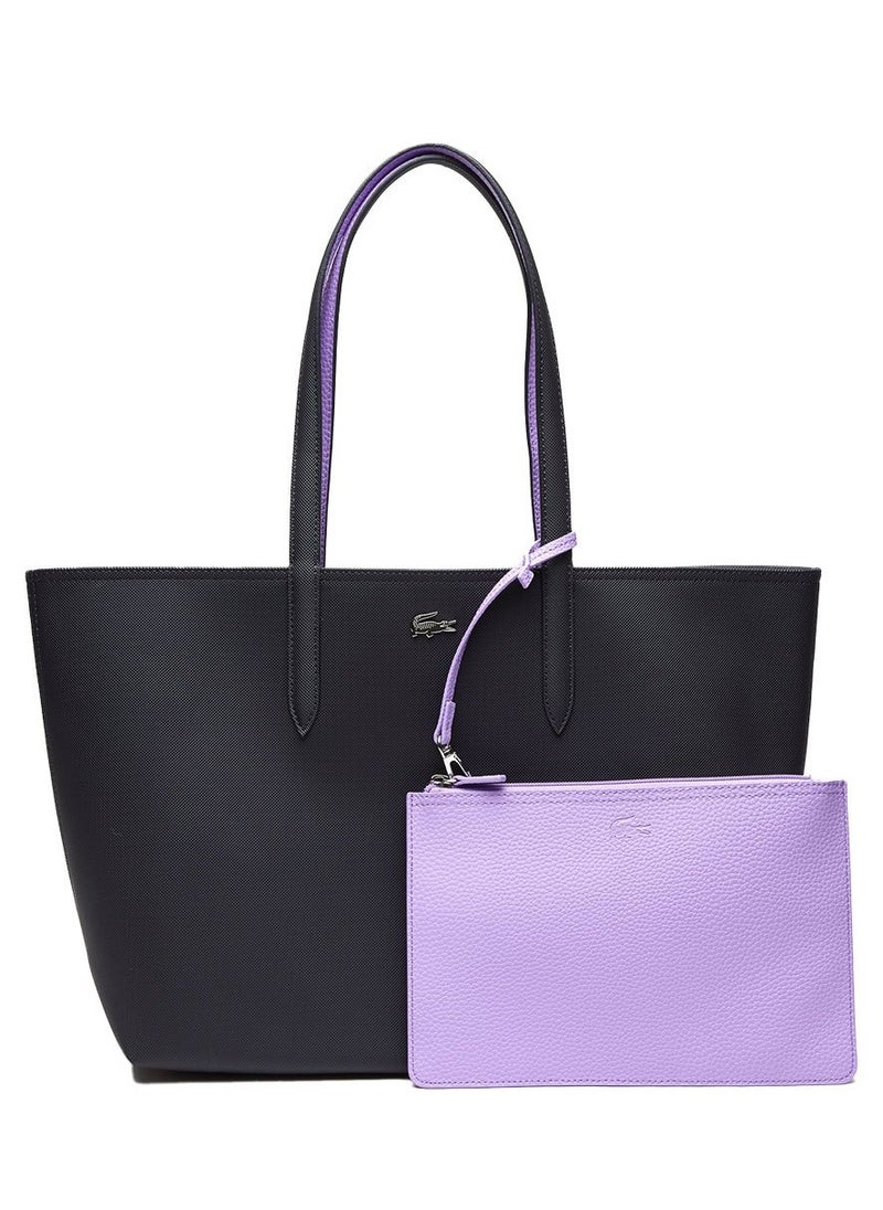 Lacoste Women's Double sided Two tone Large Capacity Handbag, Fashionable Multi functional, Black and Purple