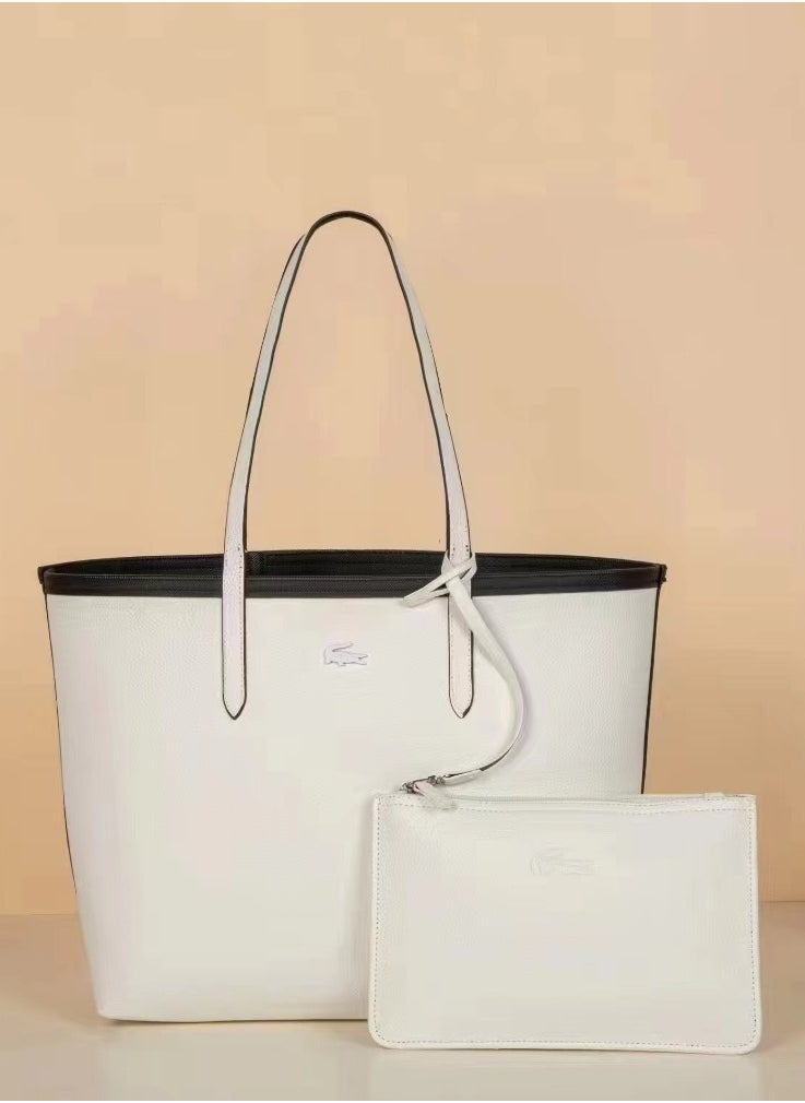 Lacoste Women's Double sided Two tone Large Capacity Handbag, Fashionable Multi functional, Black/White