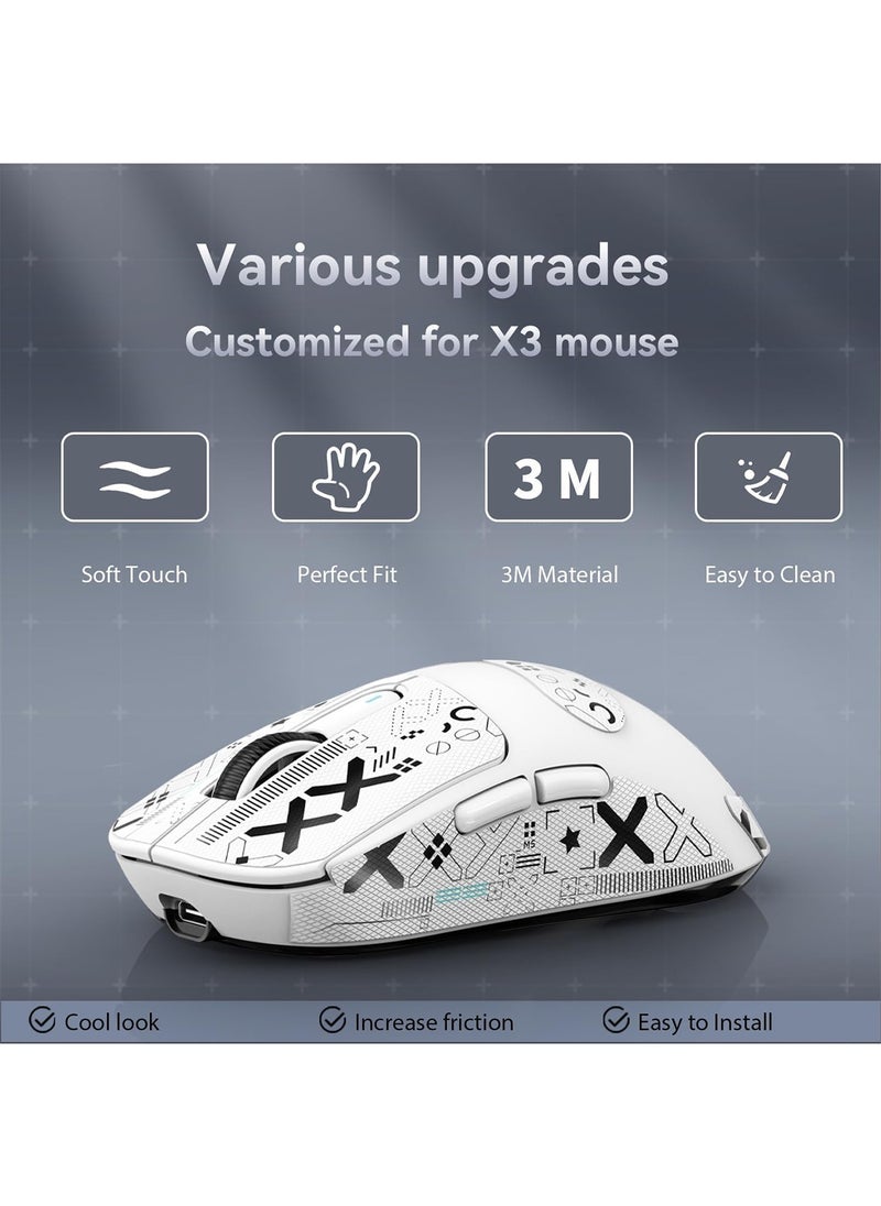 [1+1] Upgraded Lightweight Wireless Gaming Mouse, with 1 Set Anti Slip/Anti Sweat Mouse Sticker, 12000 DPI(Max), 3 Custom Connection Modes 2.4G+BT+Wired, Super Sensitive Infrared Sensor Gaming Mouse (White)