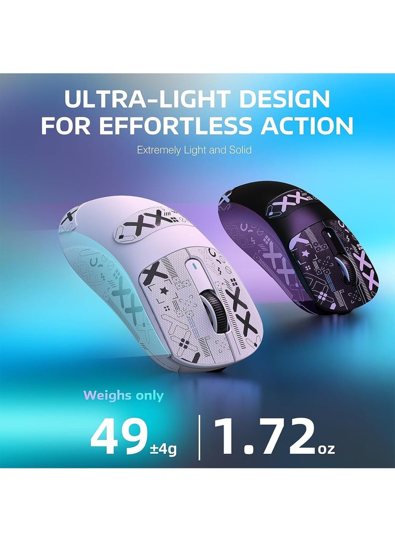 [1+1] Upgraded Lightweight Wireless Gaming Mouse, with 1 Set Anti Slip/Anti Sweat Mouse Sticker, 12000 DPI(Max), 3 Custom Connection Modes 2.4G+BT+Wired, Super Sensitive Infrared Sensor Gaming Mouse (White)