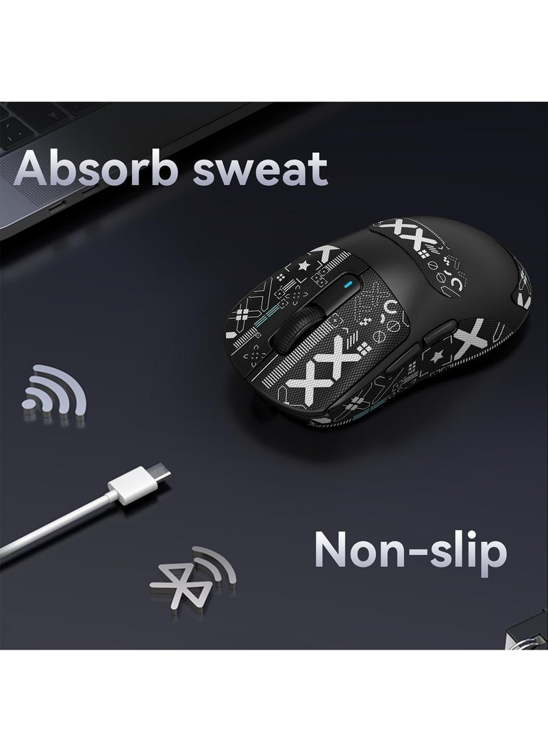 [1+1] Upgraded Lightweight Wireless Gaming Mouse, with 1 Set Anti Slip/Anti Sweat Mouse Sticker, 12000 DPI(Max), 3 Custom Connection Modes 2.4G+BT+Wired, Super Sensitive Infrared Sensor Gaming Mouse (White)