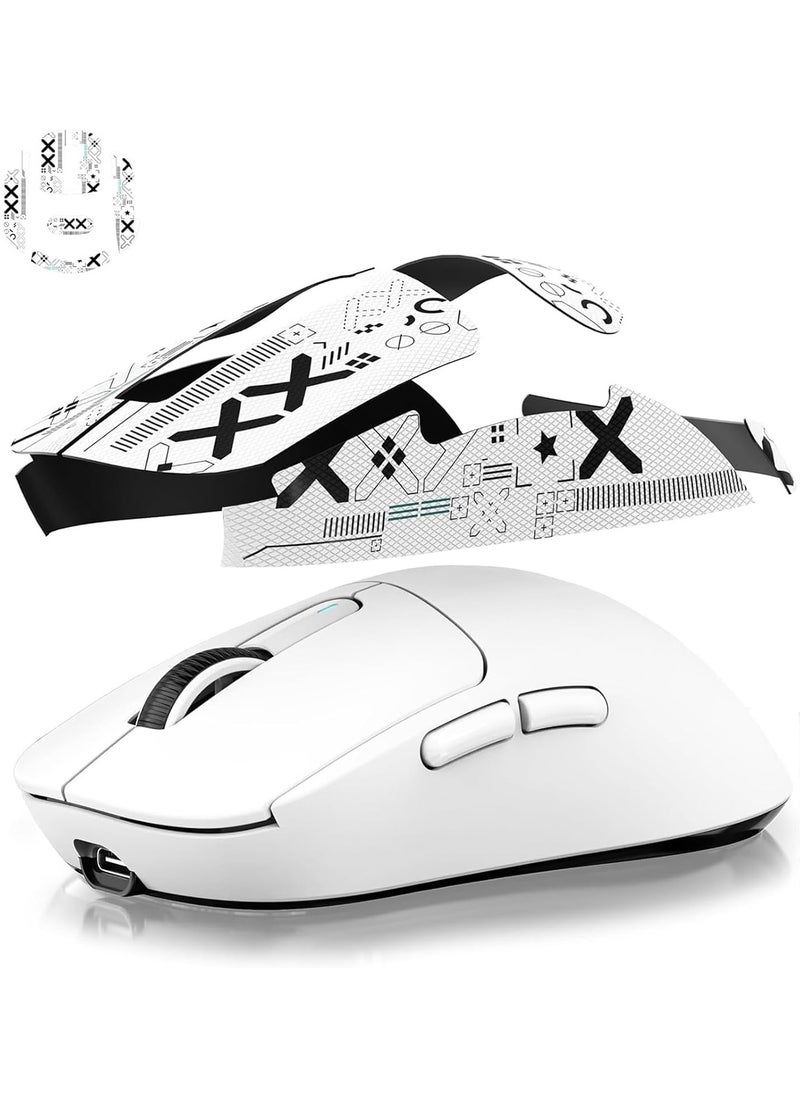 [1+1] Upgraded Lightweight Wireless Gaming Mouse, with 1 Set Anti Slip/Anti Sweat Mouse Sticker, 12000 DPI(Max), 3 Custom Connection Modes 2.4G+BT+Wired, Super Sensitive Infrared Sensor Gaming Mouse (White)