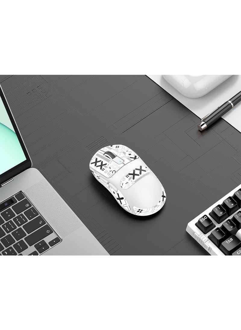 [1+1] Upgraded Lightweight Wireless Gaming Mouse, with 1 Set Anti Slip/Anti Sweat Mouse Sticker, 12000 DPI(Max), 3 Custom Connection Modes 2.4G+BT+Wired, Super Sensitive Infrared Sensor Gaming Mouse (White)