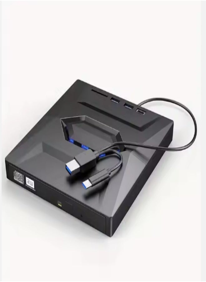 External DVD drive, USB portable CD player, burner, reader/writer, with Type C interface and USB interface, SD card expansion interface and power interface, suitable for laptops and desktop computers, can read videos, music, etc, black