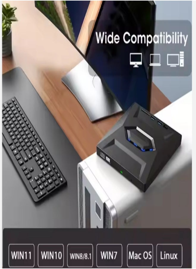 External DVD drive, USB portable CD player, burner, reader/writer, with Type C interface and USB interface, SD card expansion interface and power interface, suitable for laptops and desktop computers, can read videos, music, etc, black