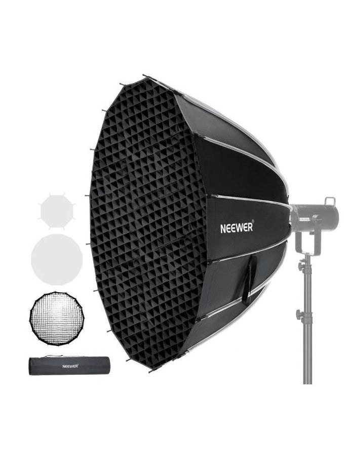 NEEWER 33inch/85cm Parabolic Softbox Quick Set up Quick Folding, with Diffusers/Honeycomb Grid/Bag, Compatible with Aputure 120d Light Dome Godox sl60w NEEWER RGB CB60 and other Bowens Mount Lights