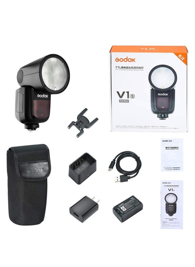 GODOX V1 V1-S Round Head Camera Flash for Sony, 2.4G TTL Sony Flash Speedlite, 1/8000 HSS Speedlight for Sony, Rechargeable Li-ion Battery, 480 Full Power Shots, 10 Level LED Modeling Lamp
